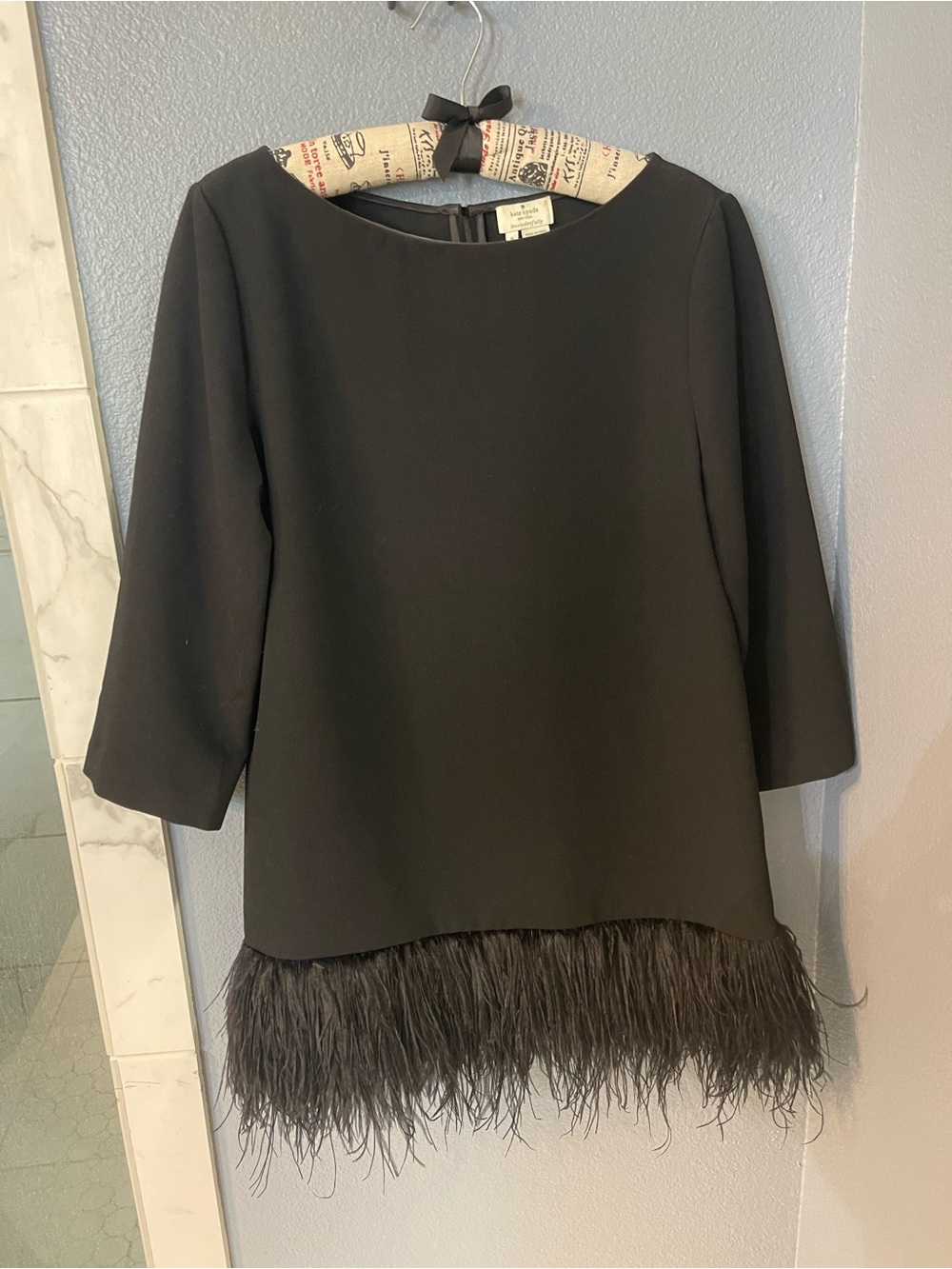 VINTAGE kate spade Black Feather-Hem Boatneck Tunic